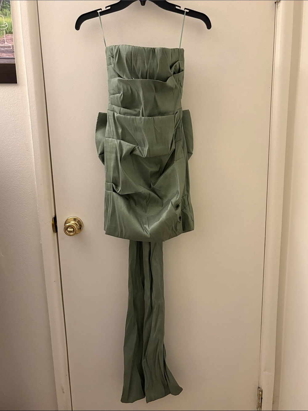 Allison + Kelly Sage Green Strapless Draped Evening Mini  Dress